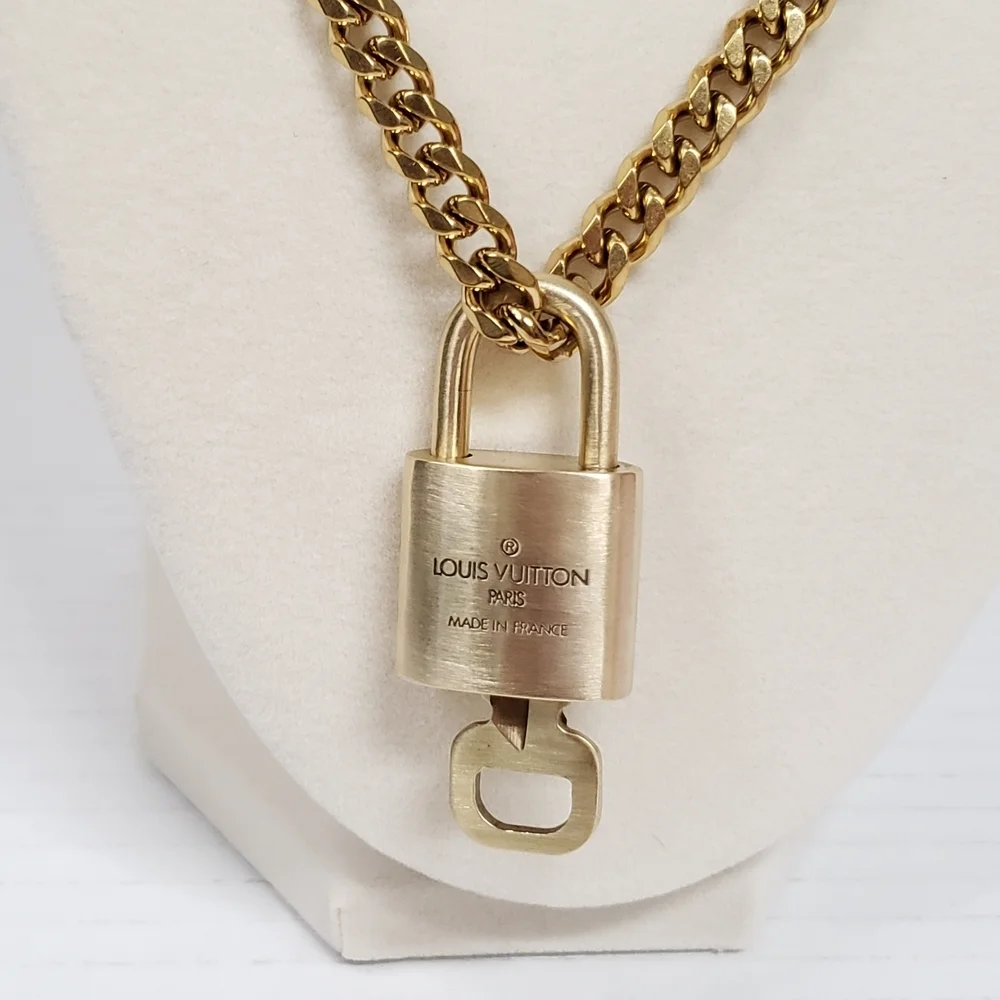 Authentic Louis Vuitton Gold Padlock W/unbranded Cuban Style Stainless Chain